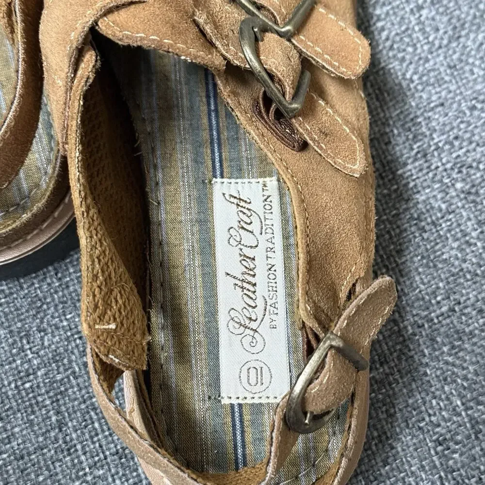 Vtg Y2K Mary Jane Comfort Shoes Leather Suede Double Buckle Size 10 Brown Loafer
